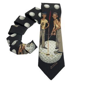 Brown & Bigelow Necktie Golf Ball Black Tie Norman Rockwell Art Vintage 1995